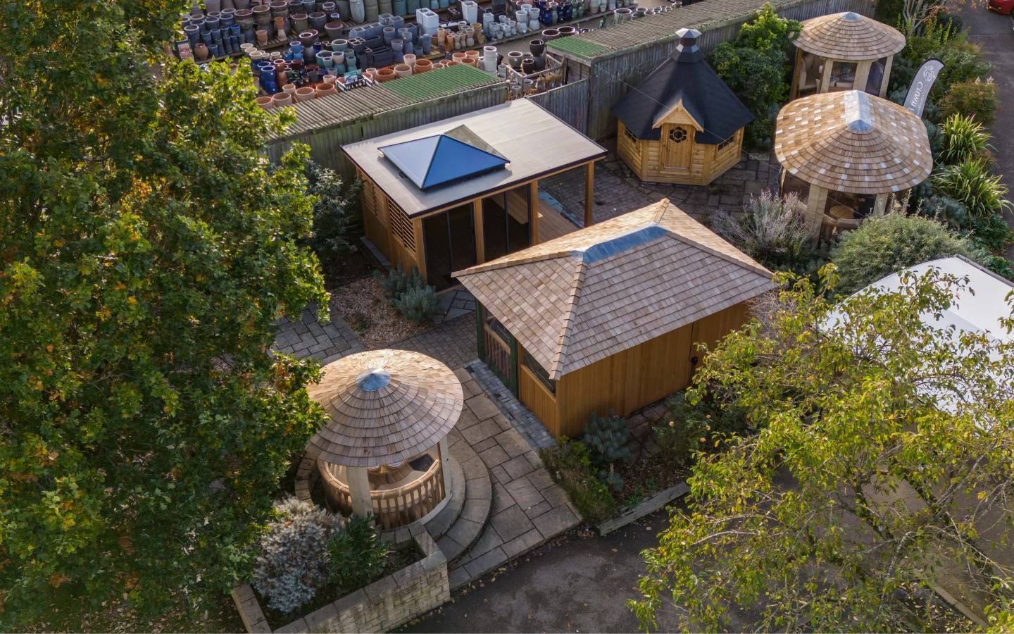 Crown Pavilions show site at Van Hage Garden Centre, Hertfordshire