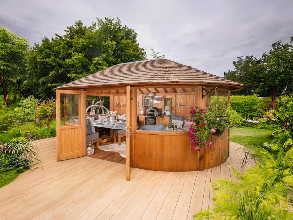 Wooden Gazebo with french door open